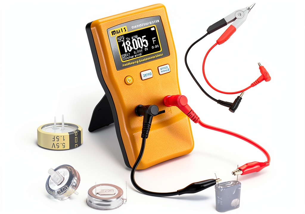 Technician using RQG capacitor tester on a circuit board