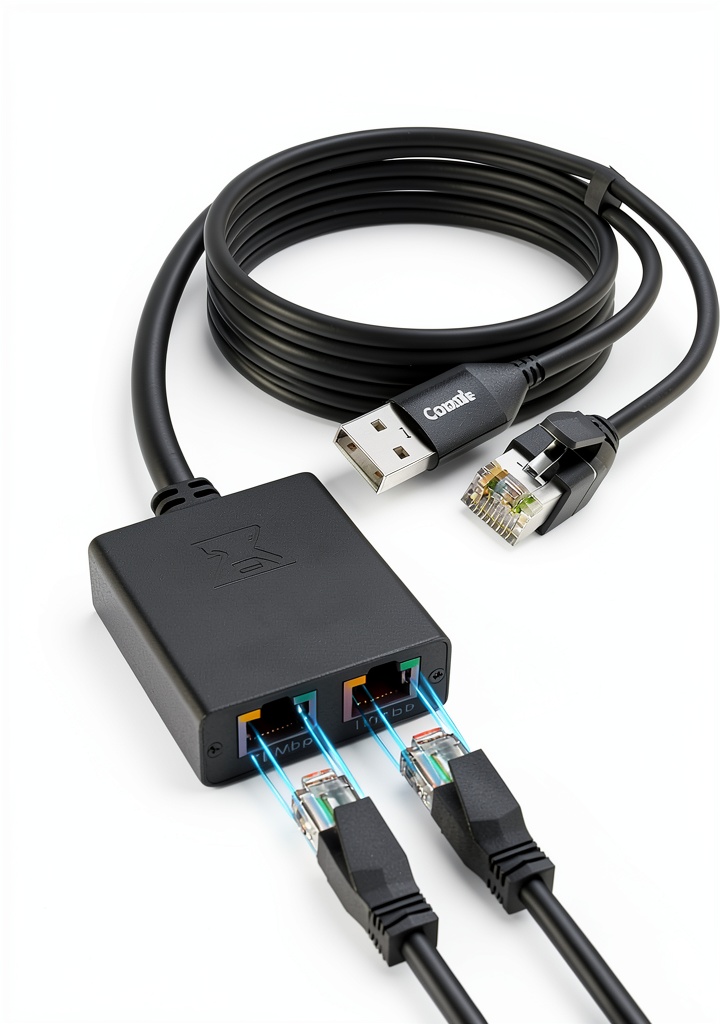 Conable RJ45 Splitter installed behind a gaming console